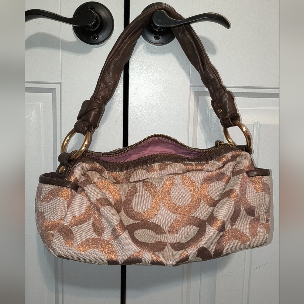 Coach Brown, Rose Gold, And Cream Shoulder Bag